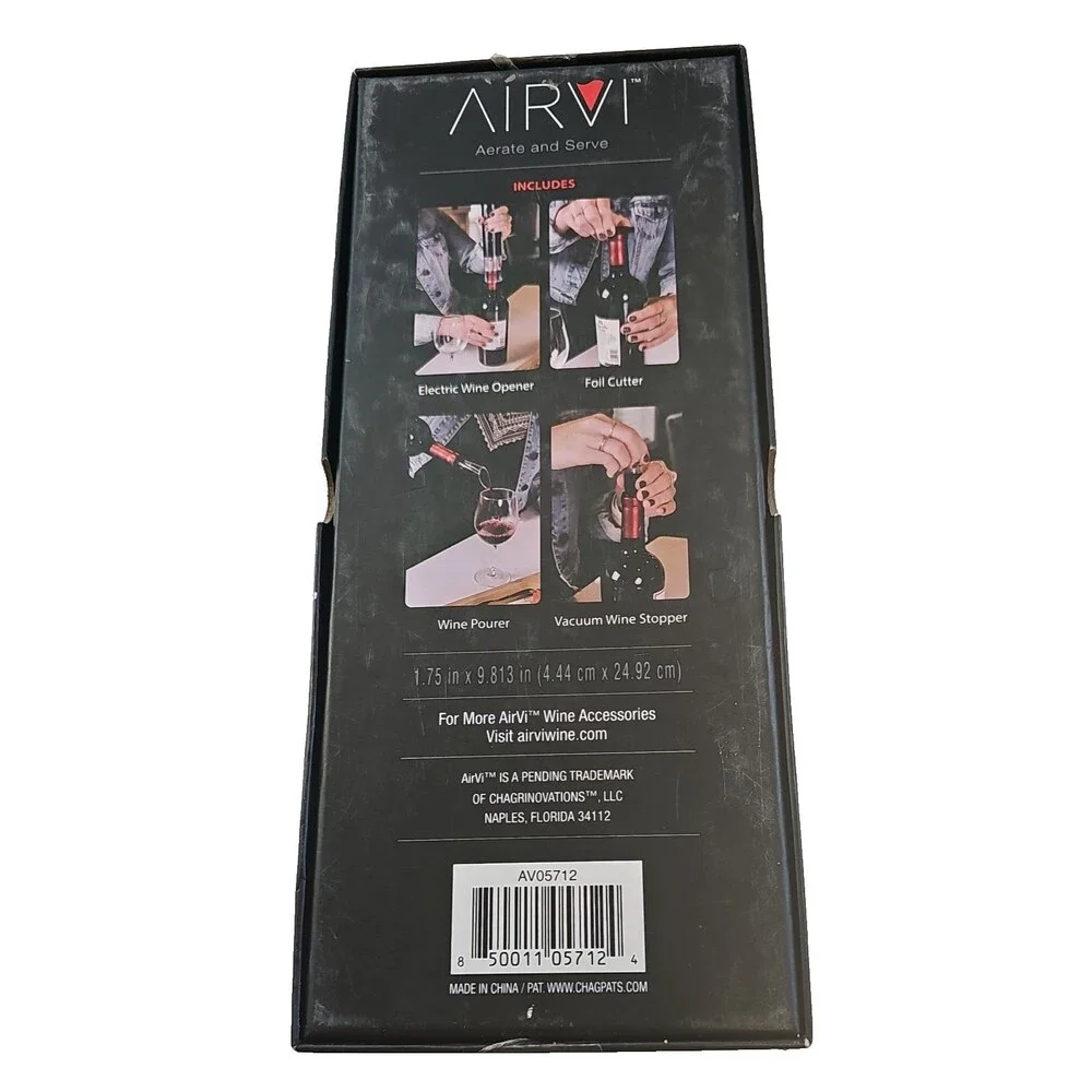 AirVi Electric Wine Opener Kit Uncorks in Secs Aerate Foil Cutter Vacuum Stopper